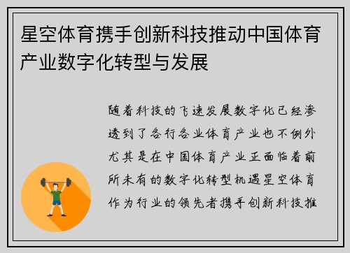 星空体育携手创新科技推动中国体育产业数字化转型与发展